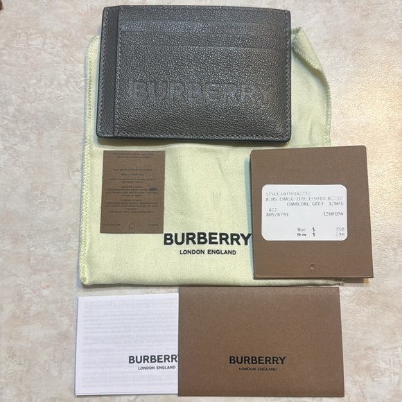 Burberry, Chase Money Clip Wallet Card Case Embossed Logo, Charcoal Grey - Picture 8 of 8